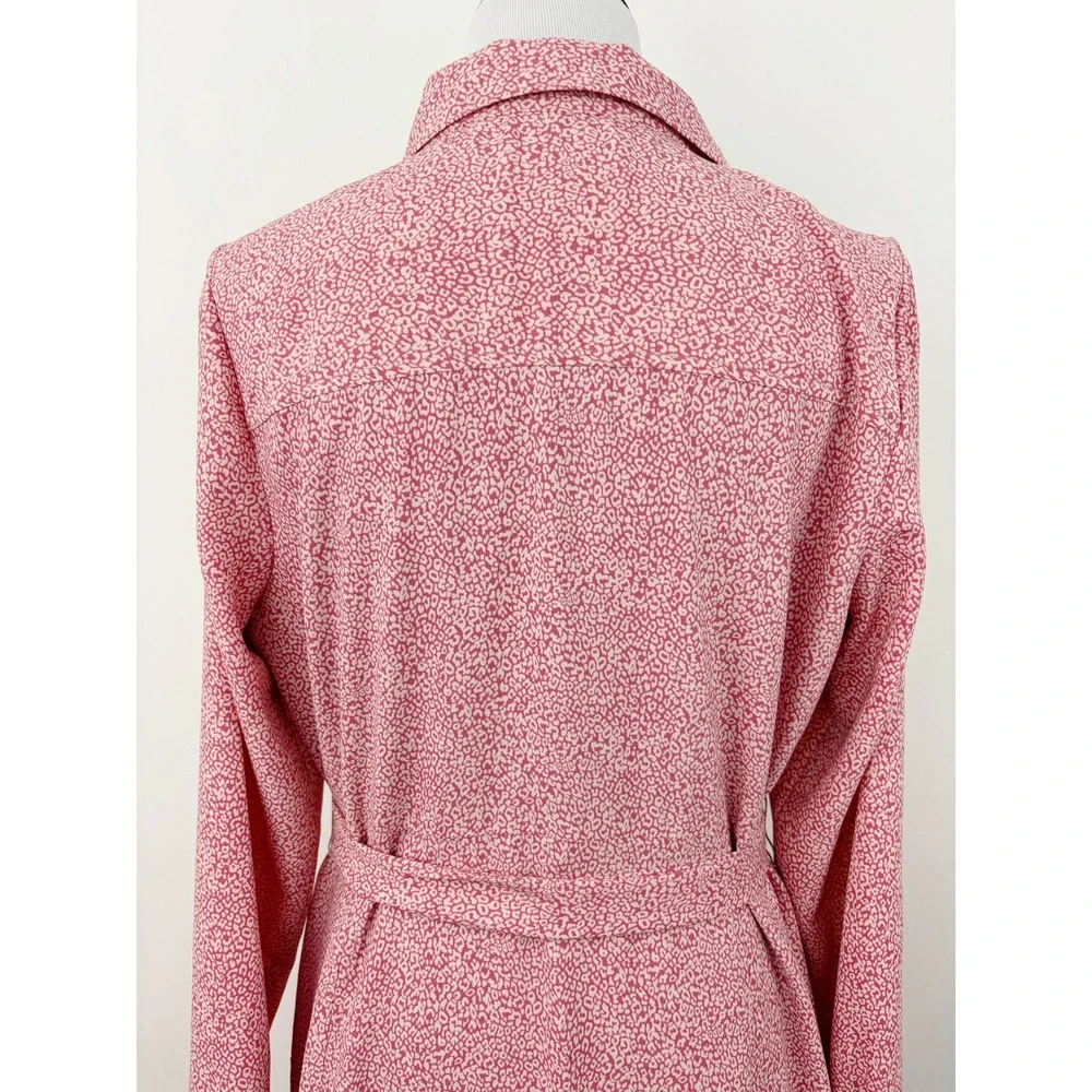 Rachel Parcell Long Sleeve Shirtdress Size L Pink Cheetah Animal Print Tie Waist - Picture 7 of 11